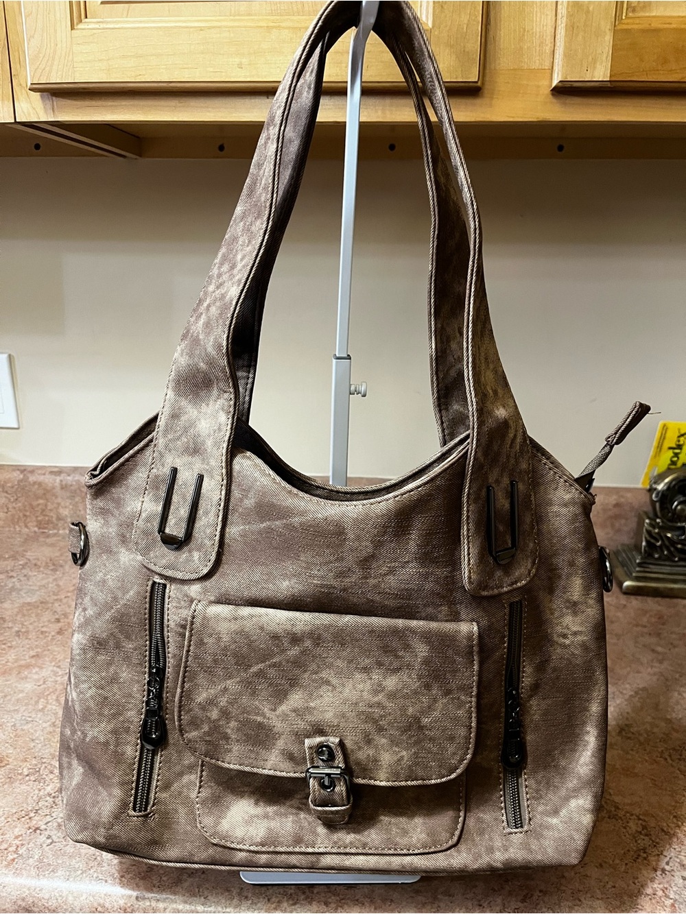 Brown Faux-Leather Shoulder Bag - Casual Everyday Tote